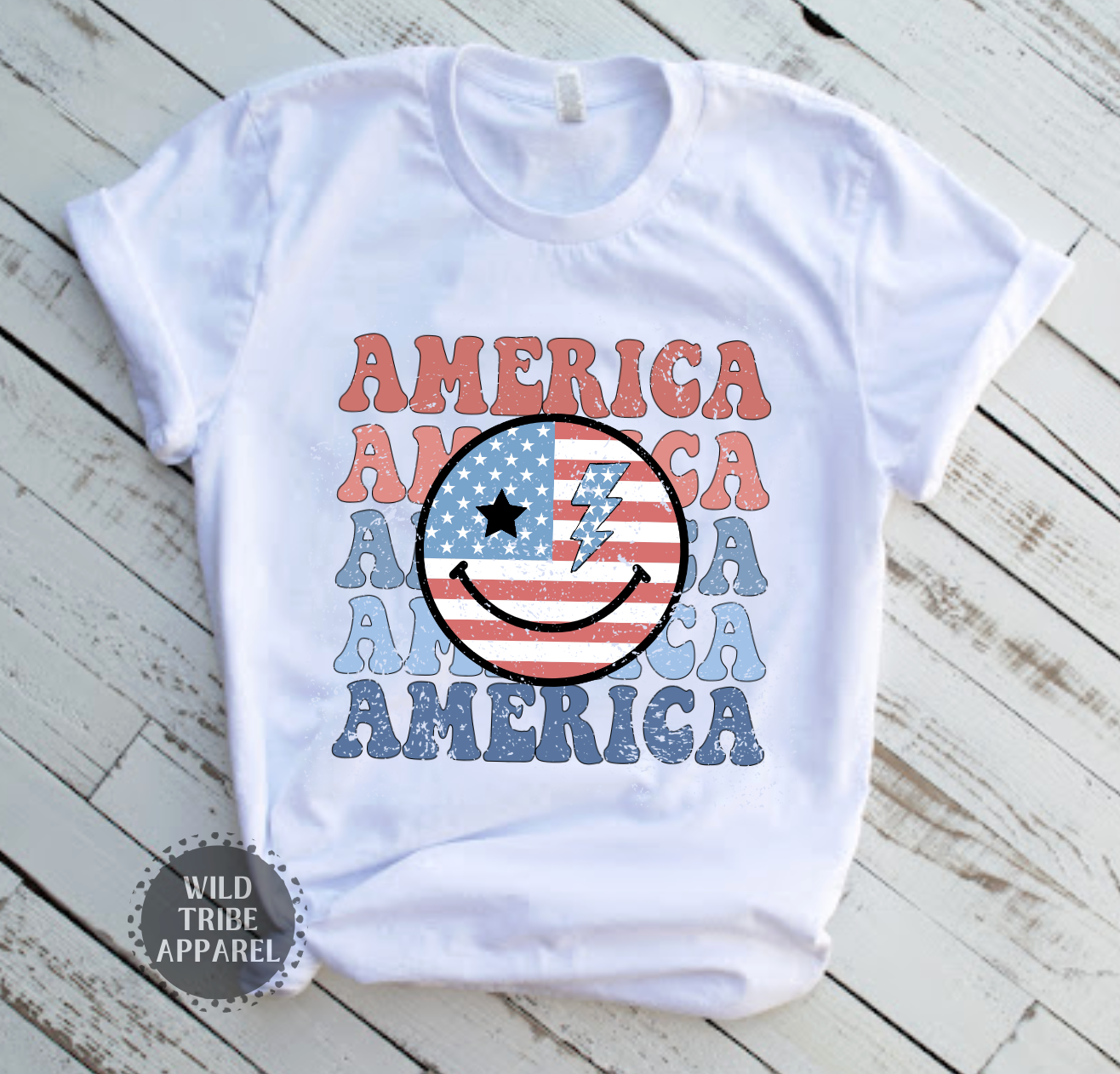 America Patriotic Smiley Face Tee